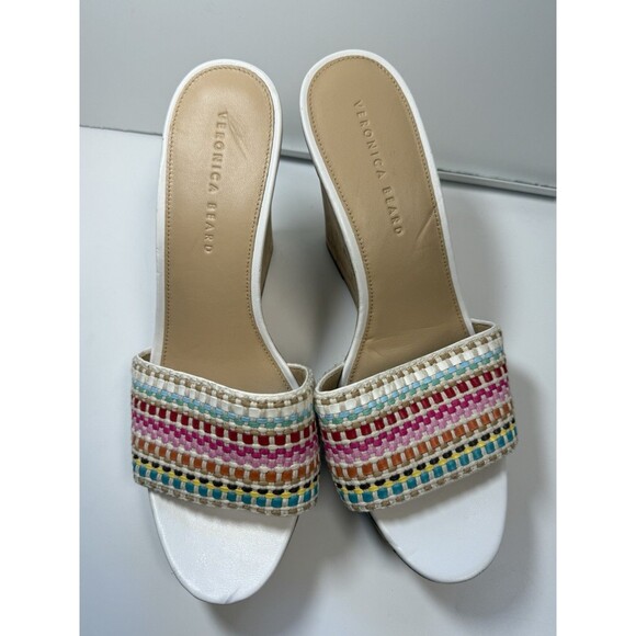 Veronica Beard Dali Raffia Wedge Sandals In Snow Multi Sz 11 - Picture 2 of 9